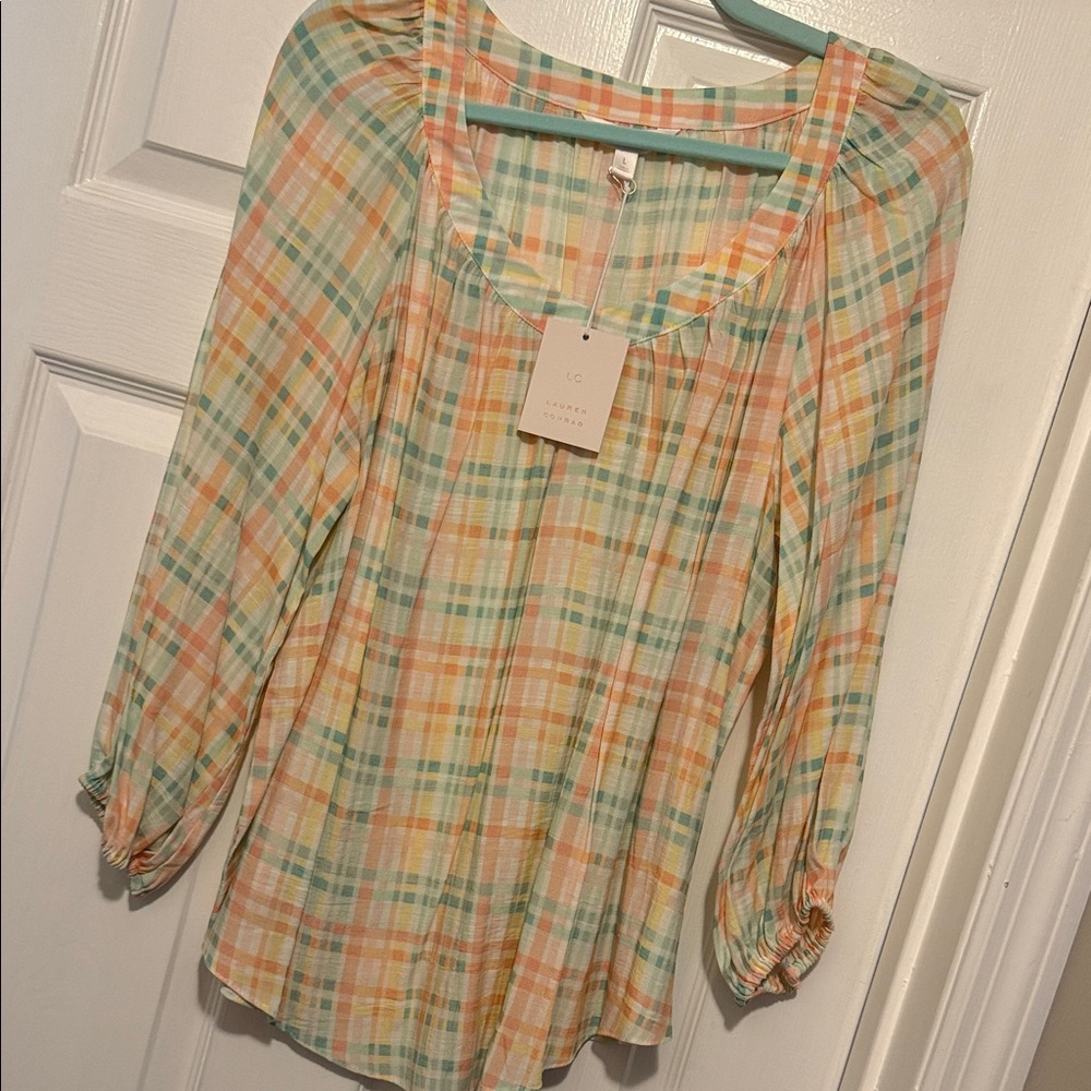 LC Lauren Conrad Pastel Plaid Blouse